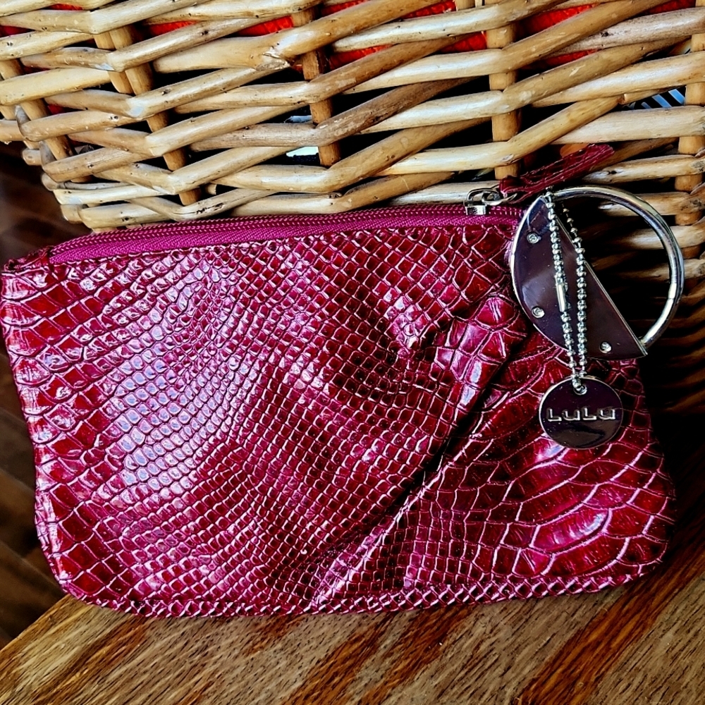 Lulu Guiness Clutch Wristlet‎ Bag Pink Silver  Croc Vegan Leather